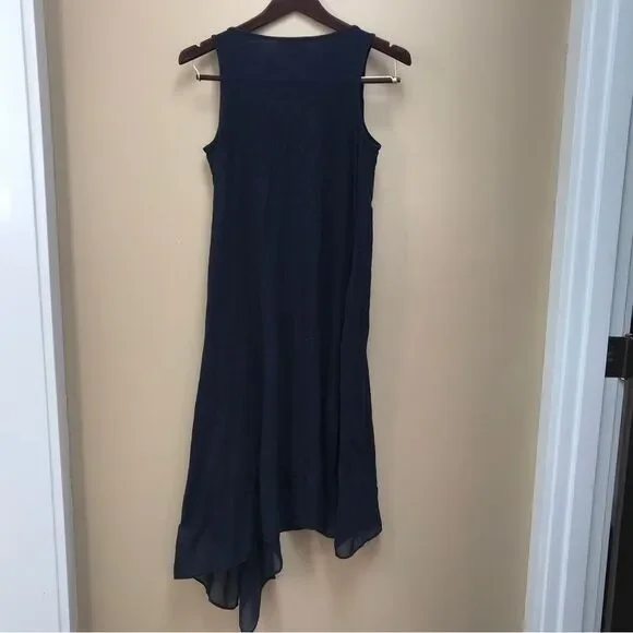Philosophy Sleeveless Midi Dress Asymmetrical Sheer Hem Navy Blue (M) - Picture 11 of 12